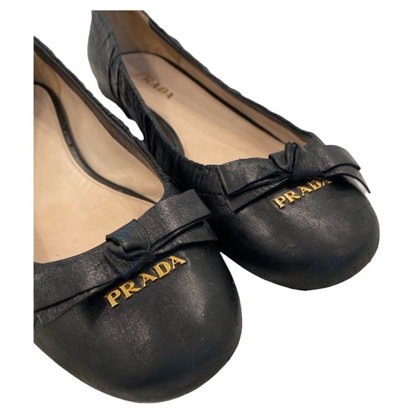 Prada Black Calf Leather Milano Ballet Flats - Picture 2 of 14
